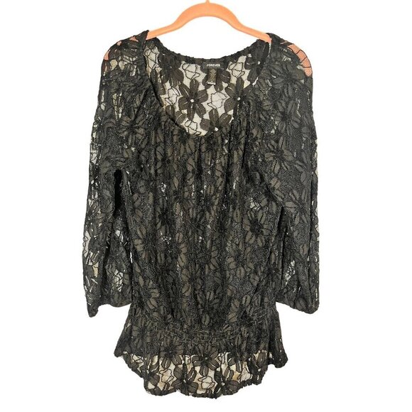 Forever Tops - Floral Sheer Mesh Top M Witchy Whimsigoth Goth Punk Boho Western Vampire 80s